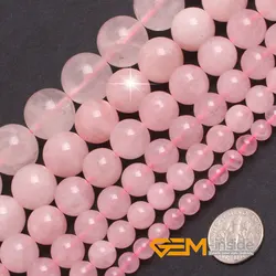 Perle allentate fai da te in pietra di quarzo rosa naturale liscia rotonda per la creazione di braccialetti 15 pollici