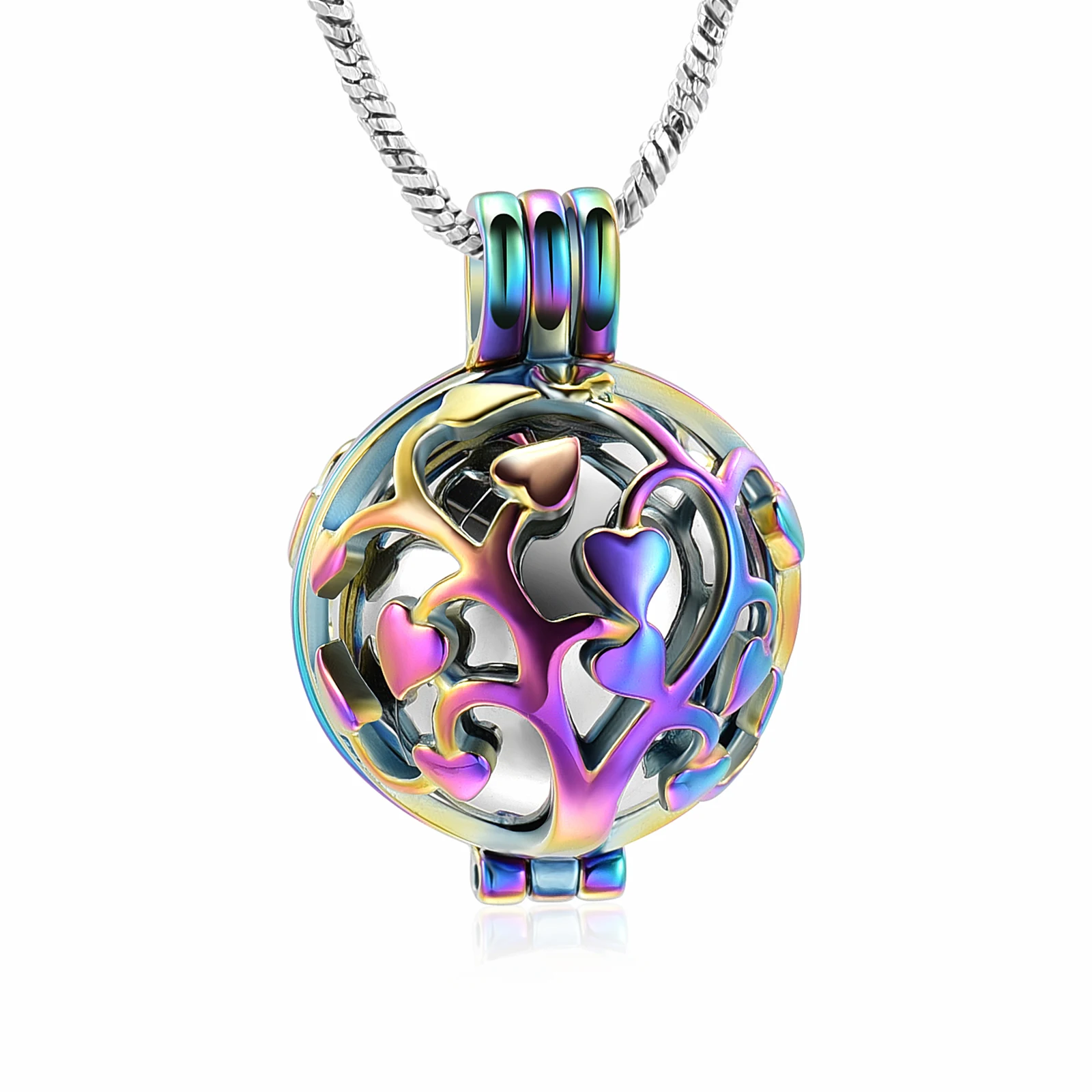 Tree of Life Urn Necklace Cremation Jewelry for Ashes Stainless Steel Hollow Ball Urn Locket Ashes Keepsake Memorial Jewelry