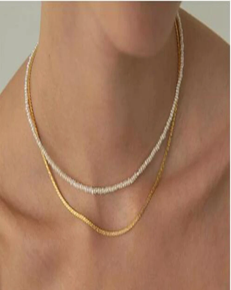 

3-4mm white pearl necklace gold clasp extend chain natural Freshwater PEARL Women Jewelry 14 inch 17 inch 35cm 43cm