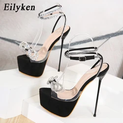 Eilyken Design PVC Transparent Platform Women Sandals 2024 Summer Sweet Butterfly-Knot Crystal Buckle Strap High Heels Shoes