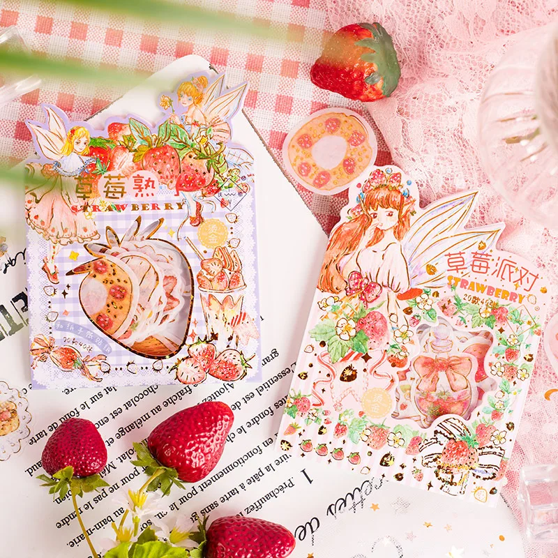 40 Pcs/Bag Strawberry Cake Series Sticker Cartoon Girl DIY Diary Decorative Album Stickers Label Handbook Stickers