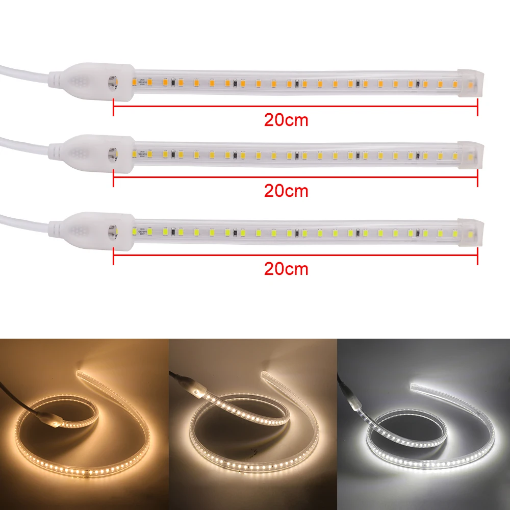 Taśma LED 220V 2835 IP67 oświetlenie zewnętrzne 20cm elastyczna lampa ledowa 120 leds/m taśma LED z wtyczką EU/UK