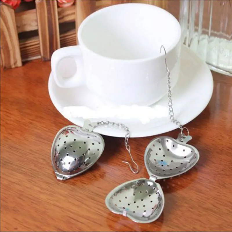 Heart Shape Tea Infuser with Chain Hook Teaspoon Strainer Stainless Steel 50pcs/lot TB0301