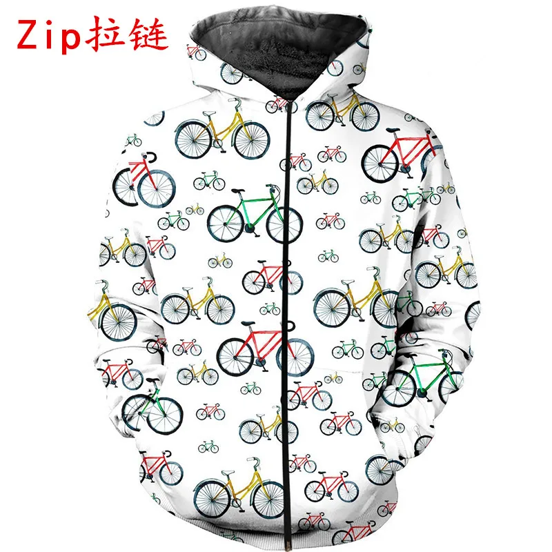 Fashion 3D Printed Bicycle Hoodie Sweatshirt Zipper hoodie Unisex Harajuku Casual Jacket Streetwear LMS024