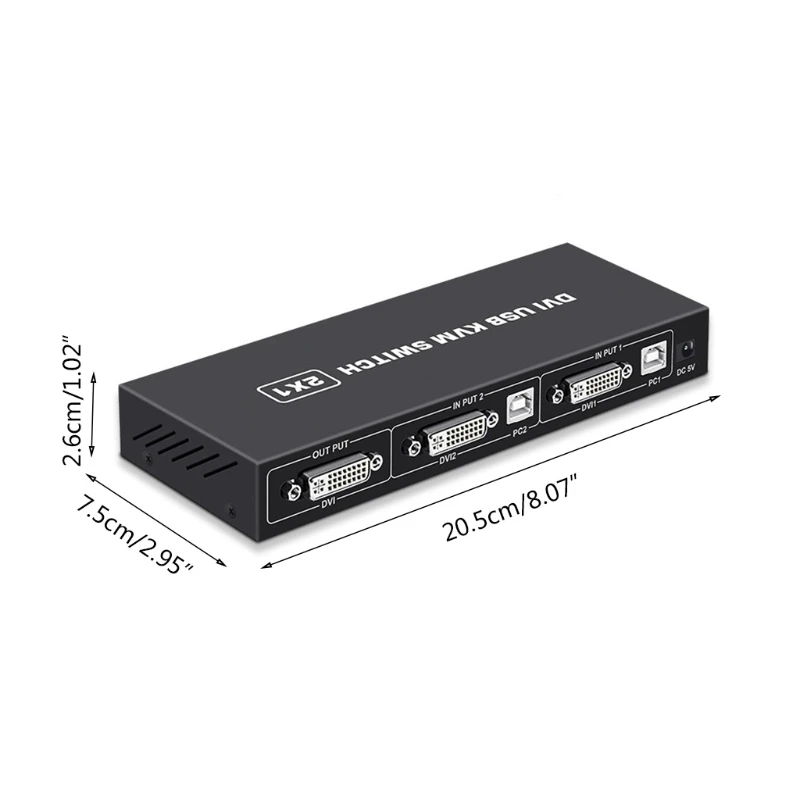 Dvi kvm switch 2-porto dvi tela divisor 2 em 1 para fora adaptador para teclado e mouse impressora computador hub switcher compartilhado