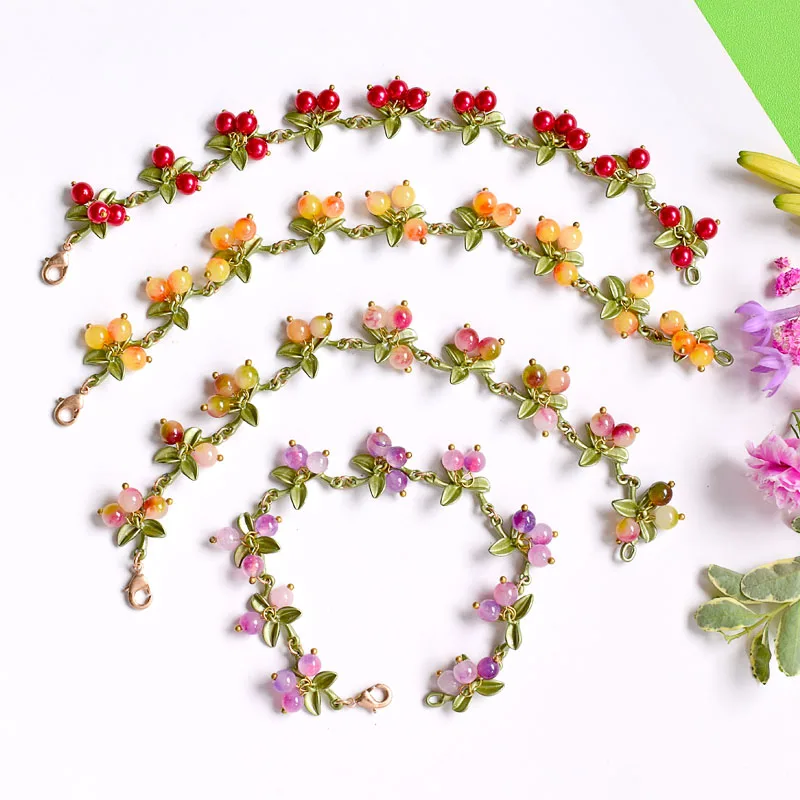 Spring Plant Bracelets For Women Vintage Statement Colorful Beads Berry Blueberry Leaves Bracelet Bangles Female Party Jewelry