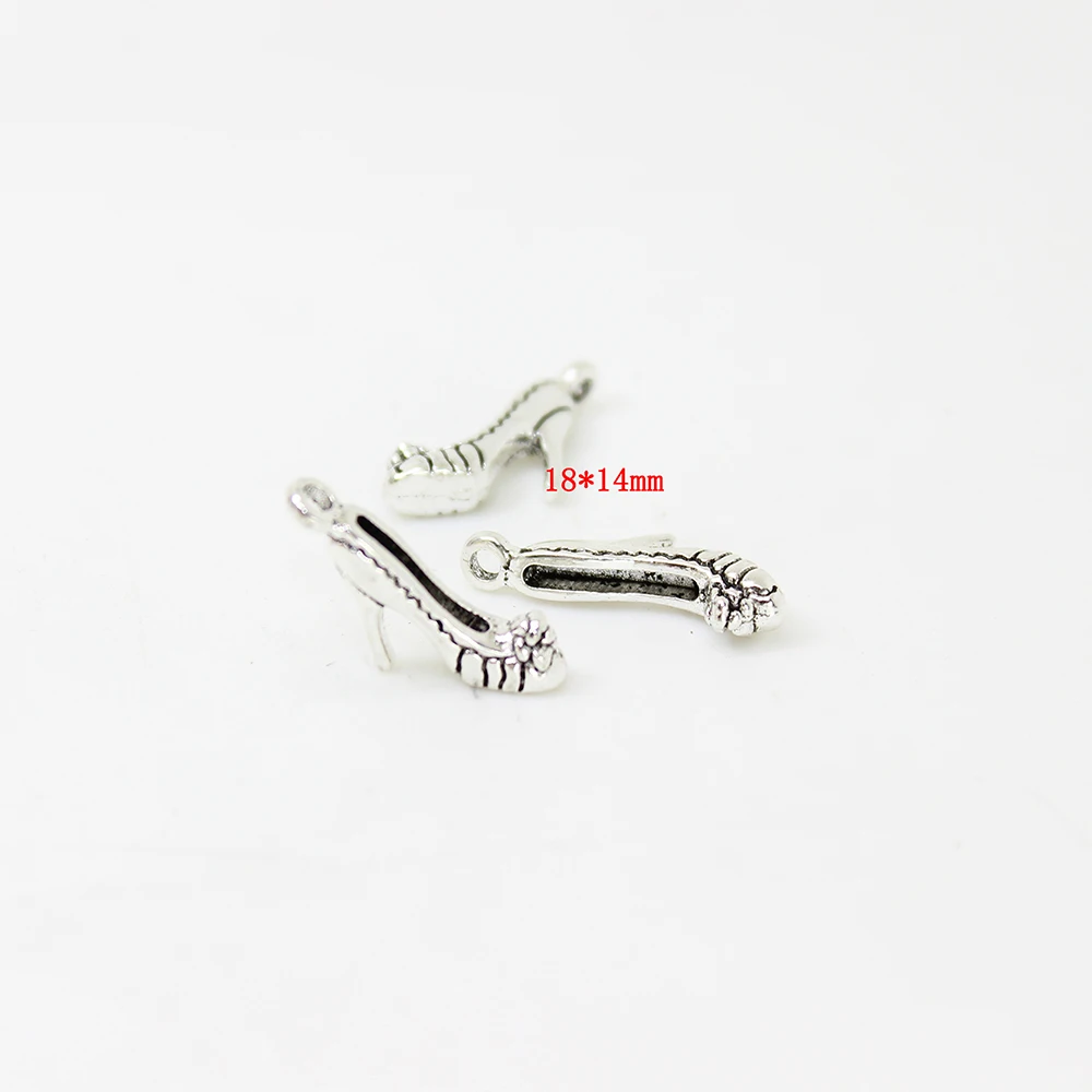 25Pcs/Lot Shoe Charms Antique Tibetan Silver Tone 3D Lovely High Heeled Shoes Charm Pendant 18X14mm