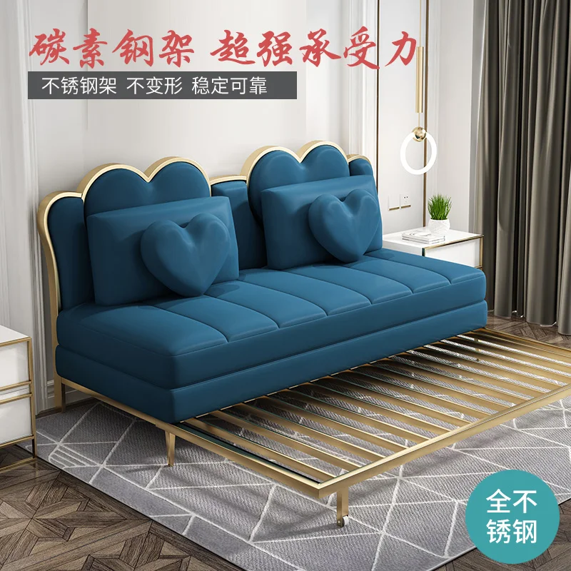 Light luxury sofa bed dual-purpose foldable small apartment simple leather cloth multi-function disposable sofa bed