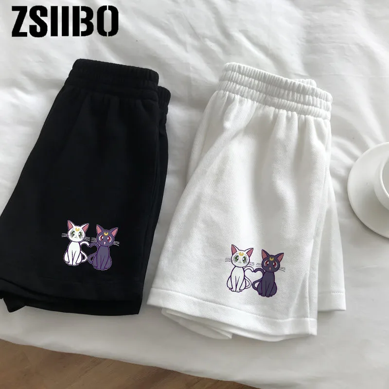 2021 summer new style women's animated pet wide-leg sports casual shorts, women's loose fit shorts, women's high-waist shorts