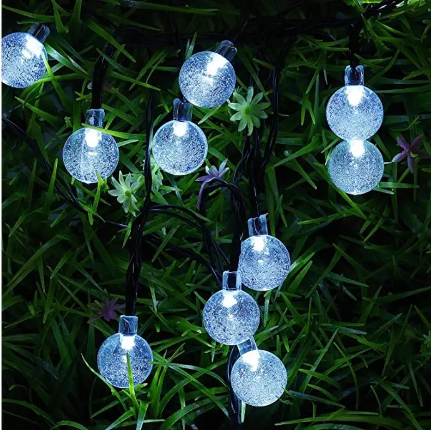 Solar String Light 20ft 30 LED Crystal Ball Waterproof String Lights  Powered Lighting for 8 Modes Lighting Christmas Decoratio