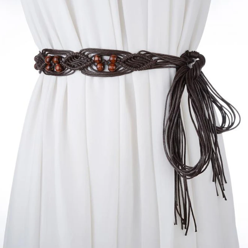 Women Woven Tassel Belt Braided Waistband Tie Strap Boho Girls Wide Waist Rope Chain Waist Belts For Dress Waistband Accessories