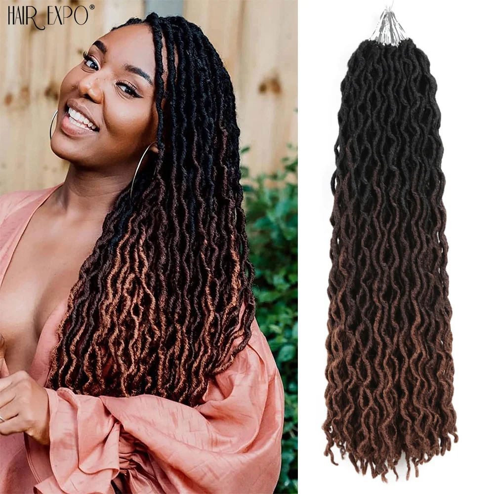 Sintético Faux Locs para Mulheres Negras, Tranças De Crochê, Onda De Cabelo, Ombre, Soft Afro Curly Dreadlocks, Extensões De Cabelo, 18 Em, 24 Em