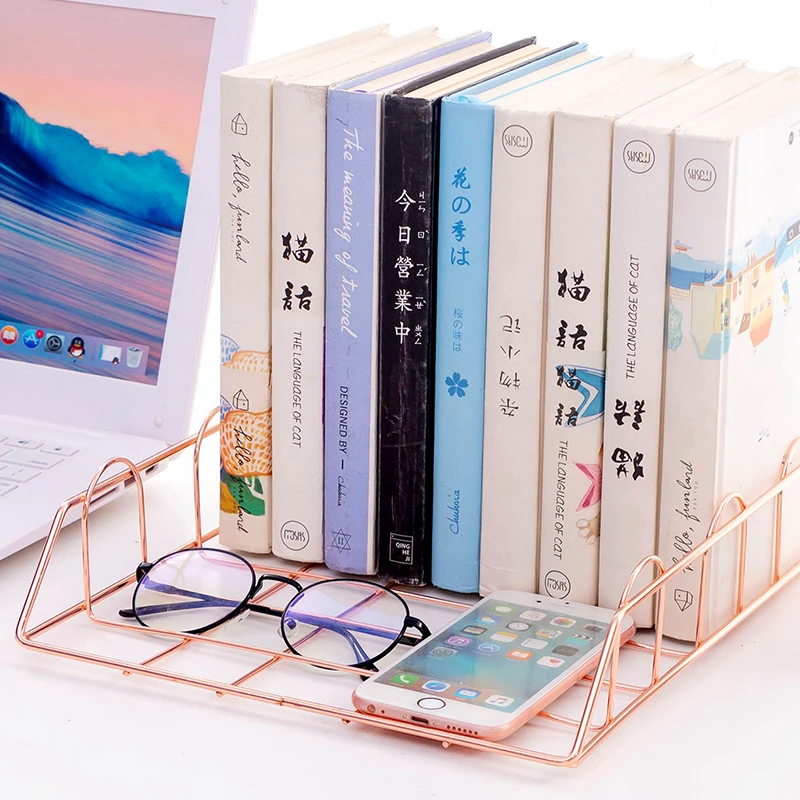 Gold Metal File Tray Desk Accessorie Magazine Holder Handmade Overlayabl File Office Organizer Layering Paper Storage Paper Tray