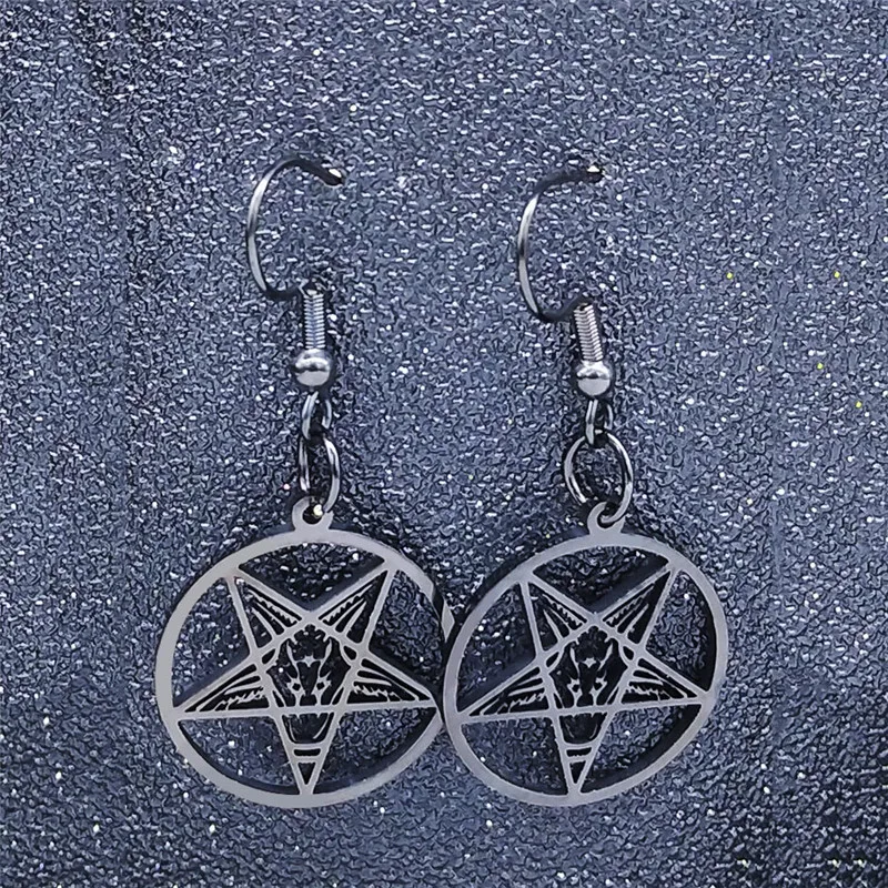 Satan Inverted Pentagram Sheep Head Stainless Steel Earrings Women Black Color Dangle Earrings Jewelry boucle d’oreille E6351S03