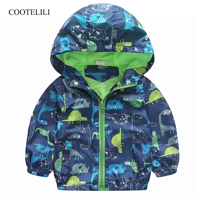 

COOTELILI 80-120cm Spring Autumn Dinosaur Windbreaker Kids Jacket Boys Outerwear Coat Hooded Baby Clothing For Boys