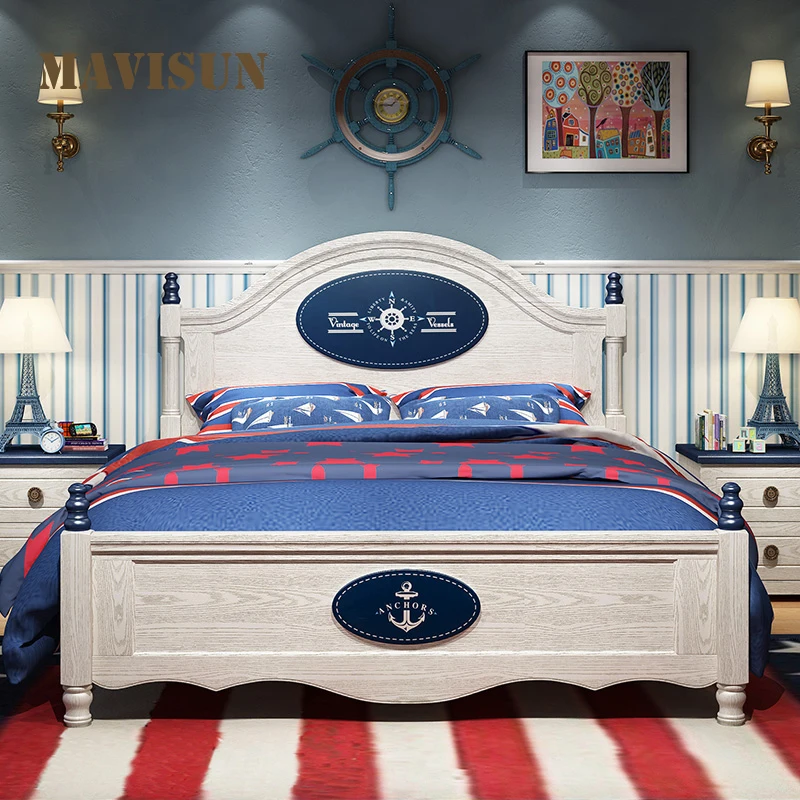 

Mediterranean Style Furniture 1.2m Kid Bed Prince Bed Teenager Solid Wood Bed Child Bed Boy Single Bed Household Furniture Set