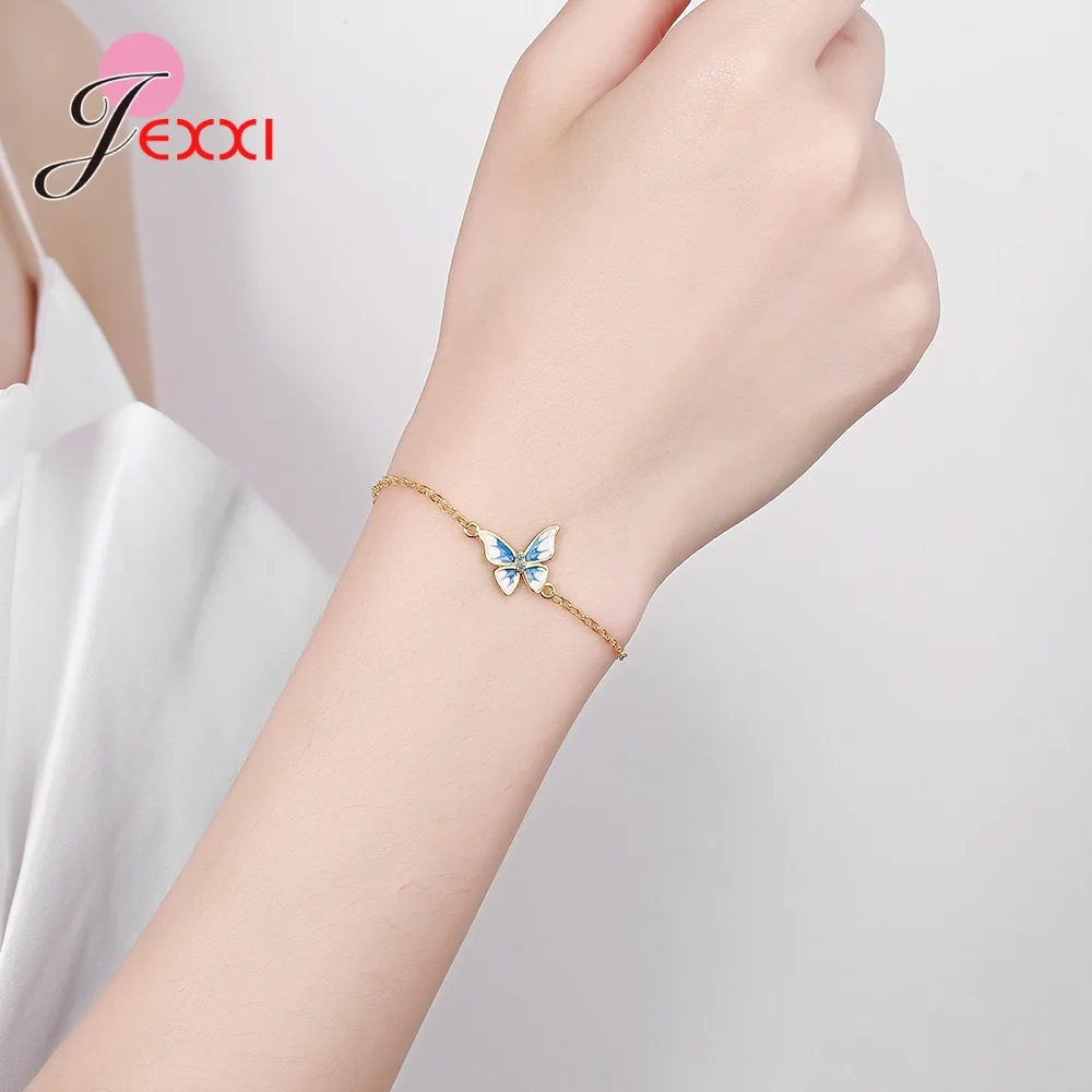 New Arrival Sweet Butterfly Charm Bracelets 925 Sterling Silver Link Chain Hand Jewelry Gifts For Women Girl Birthday Supplies