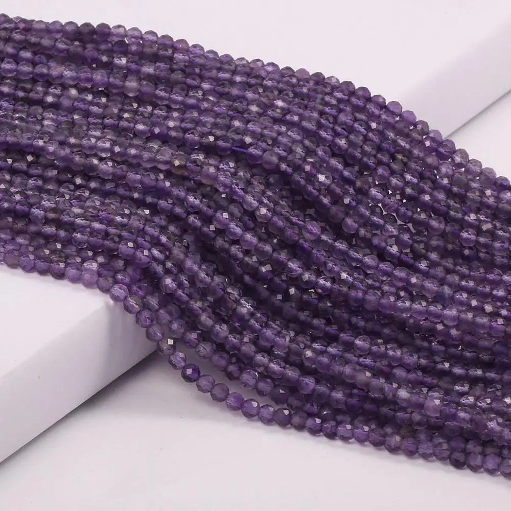 Small Beads Natural Stone Beads Amethysts 2 3mm Section Loose Beads for Jewelry Making Necklace DIY Bracelet Accessories (38cm)