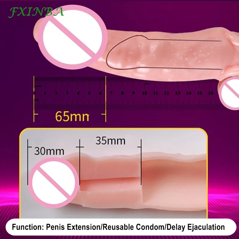 FXINBA 14-28cm Large Realistic Penis Sleeve Extender Cock Sleeve Dick Enlargement Men Sex Toys Delay Ejaculation Reusable Condom