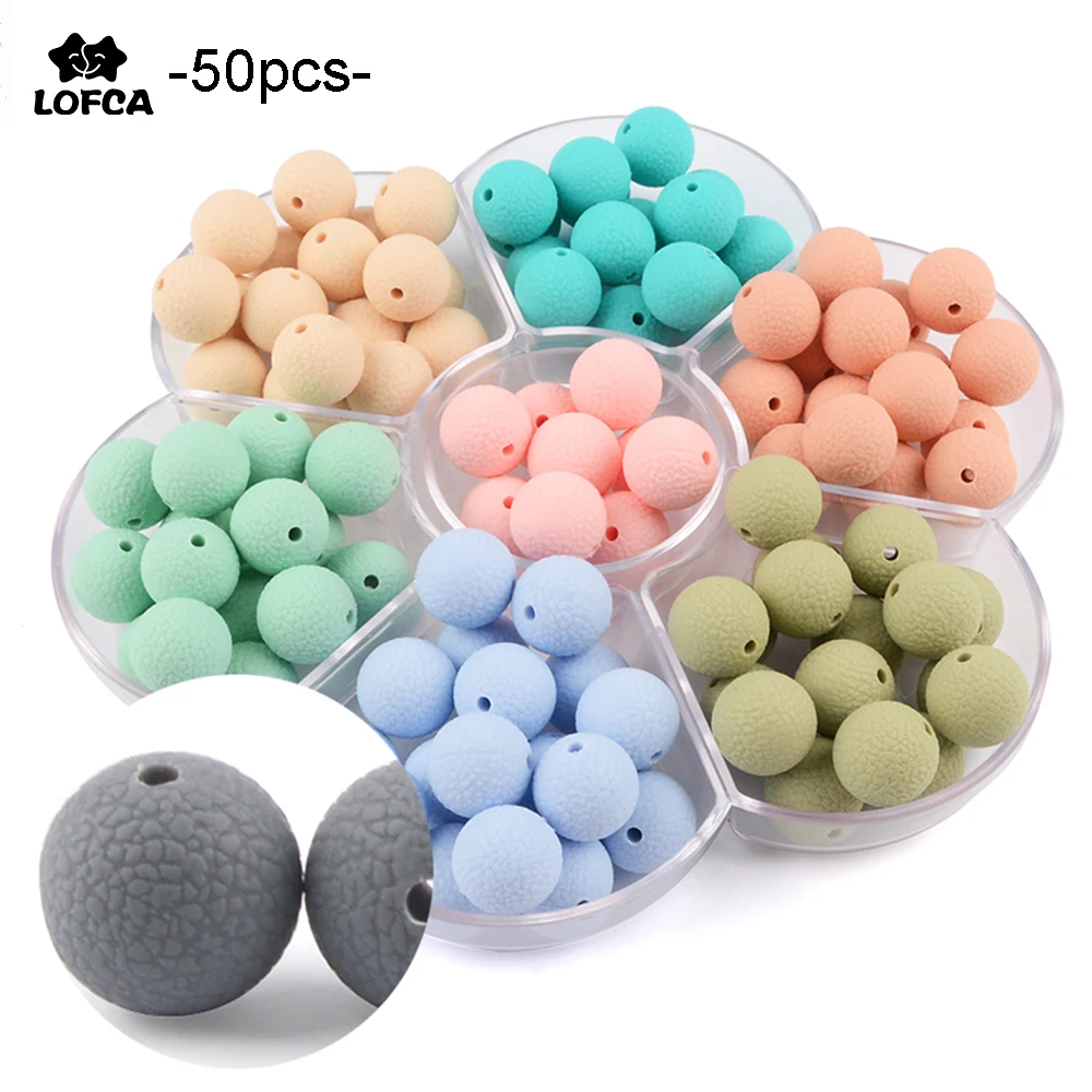 

LOFCA 50pc Silicone Leather Look Beads Food Grade Teething Toys 15mm Round Shaped DIY Nursing Bracelet Silicone Baby Teethers