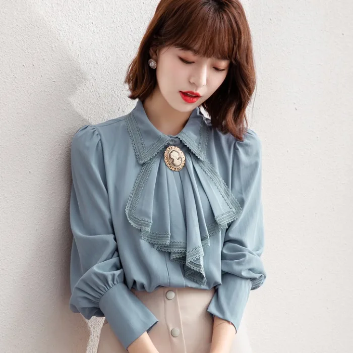 

vintage women ruffles shirts long sleeve women shirts blouses buttoned shirt women top