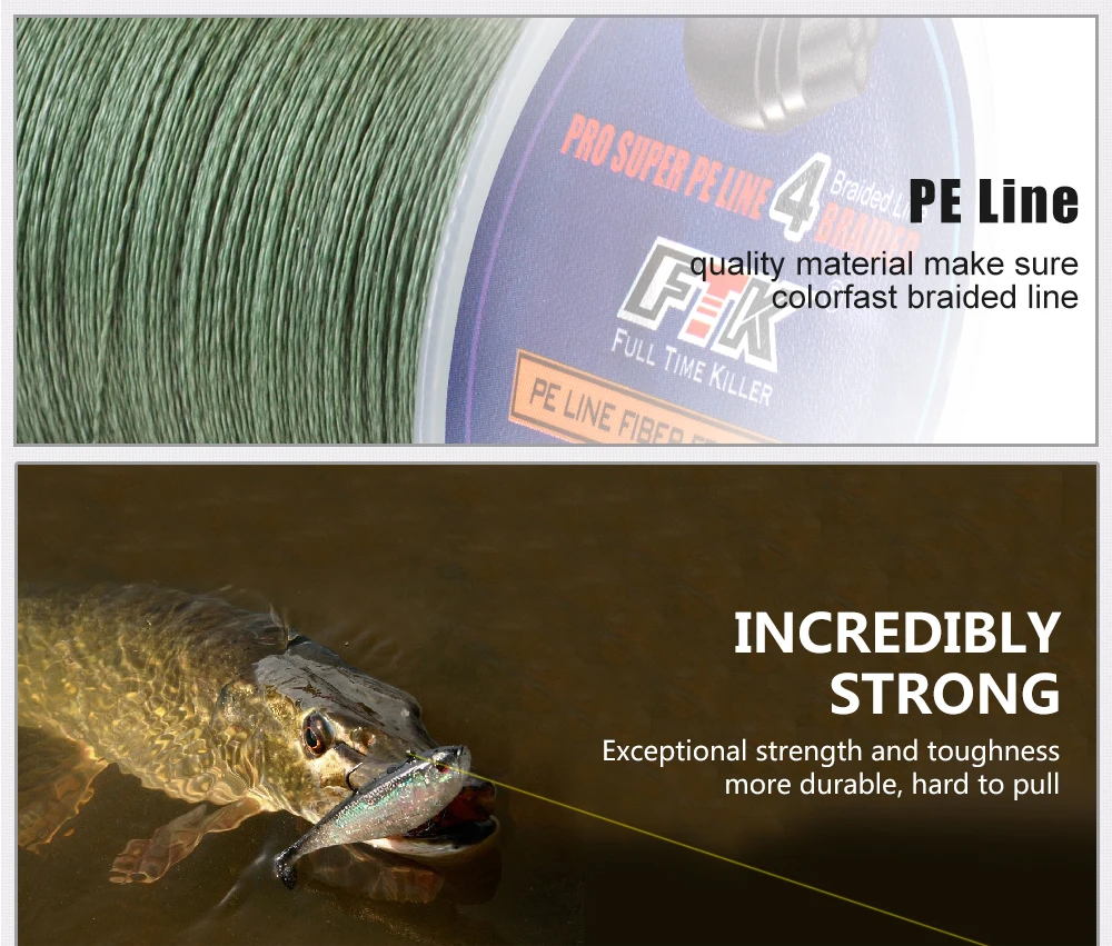 FTK 114M Geflochtener Draht PE Geflochten 0,4 # -6.0 # Code 4 Stränge 8-60LB PE Geflochtene 0,1-0,4mm Multifilament-Angelschnur für Salzwasser – Detail 9