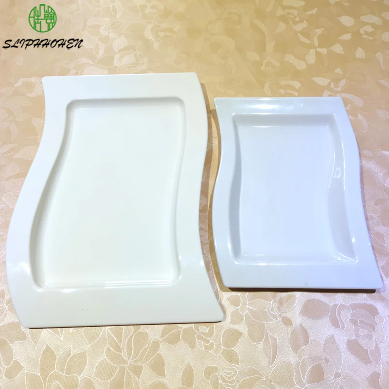 Rectangle Wave Type Cake Dessert Plate Japanese Cooking White Sushi Dish Restaurant Imitation PorcelainTableware