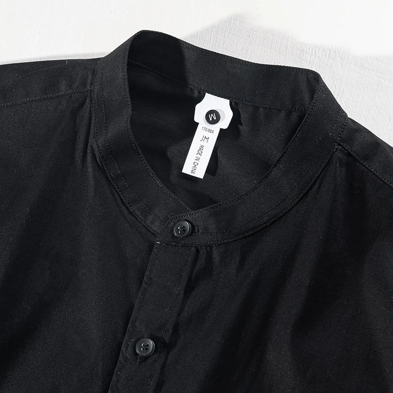 الوقوف طوق بأكمام طويلة 100% القطن الأسود قميص الرجال عادية الربيع والصيف قمصان للرجال الصلبة العصرية قميص رجالي camisa