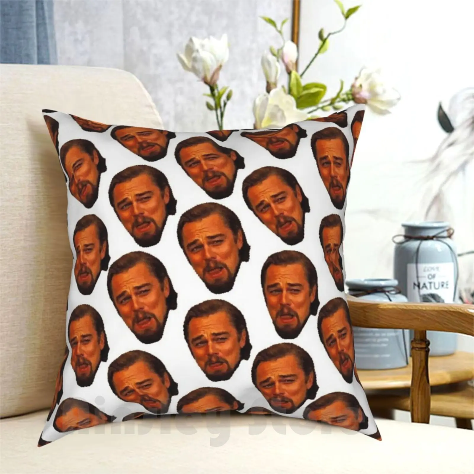 Leonardo Dicaprio Laughing Django Unchained Calvin Candie Meme Pattern Pillow Case Printed Home Soft Throw Pillow