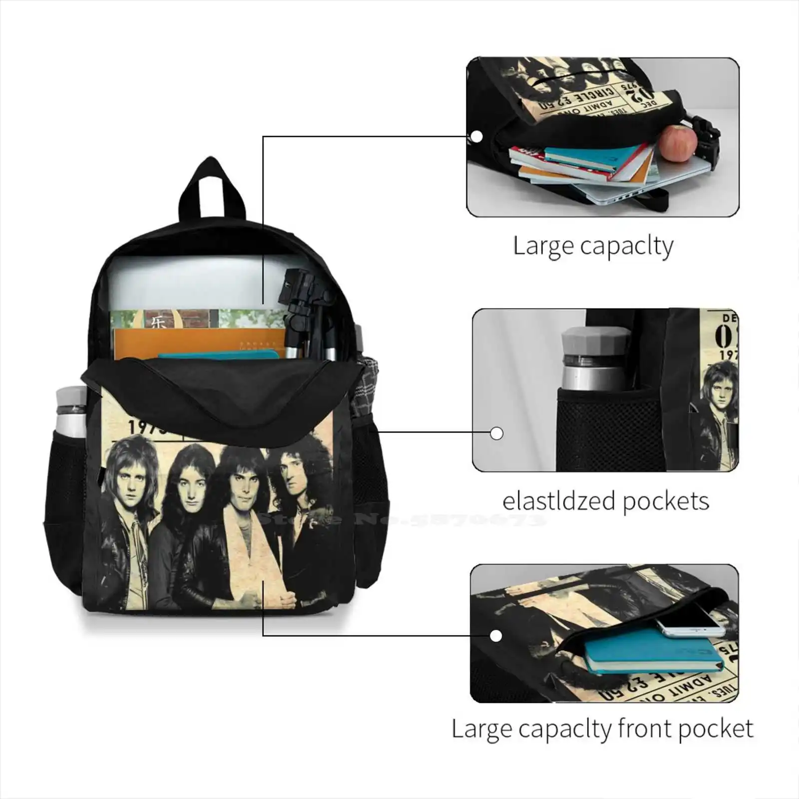 1975 Hammersmith Concert-London School Bag Big Capacity Backpack Laptop 15 Inch Concert Hammersmith London 1975 Pop Stage image 4