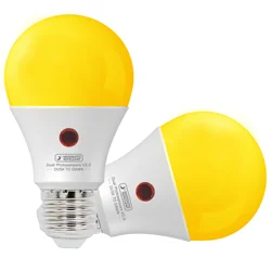 Pack of 2,E27/E26, LED Bug Free Bulb Lamp 9W 1600K (Dusk To Dawn Sensor/Automatic ON/OFF/Night Light/Security Light)