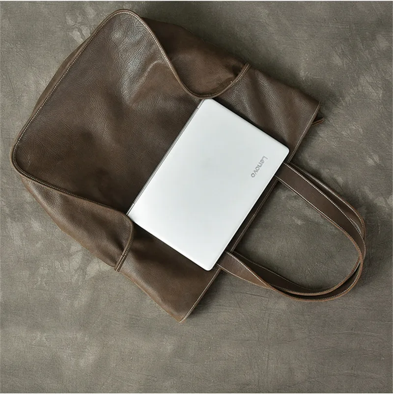 Pndme bolsa masculina de couro legítimo vintage, bolsa tote casual de alta capacidade de couro de vaca simples, bolsa de ombro de compras de luxo