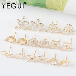 YEGUI M1093,jewelry accessories,18k gold plated,copper metal,zircons,flower shape,charms,diy earring,jewelry making,6pcs/lot