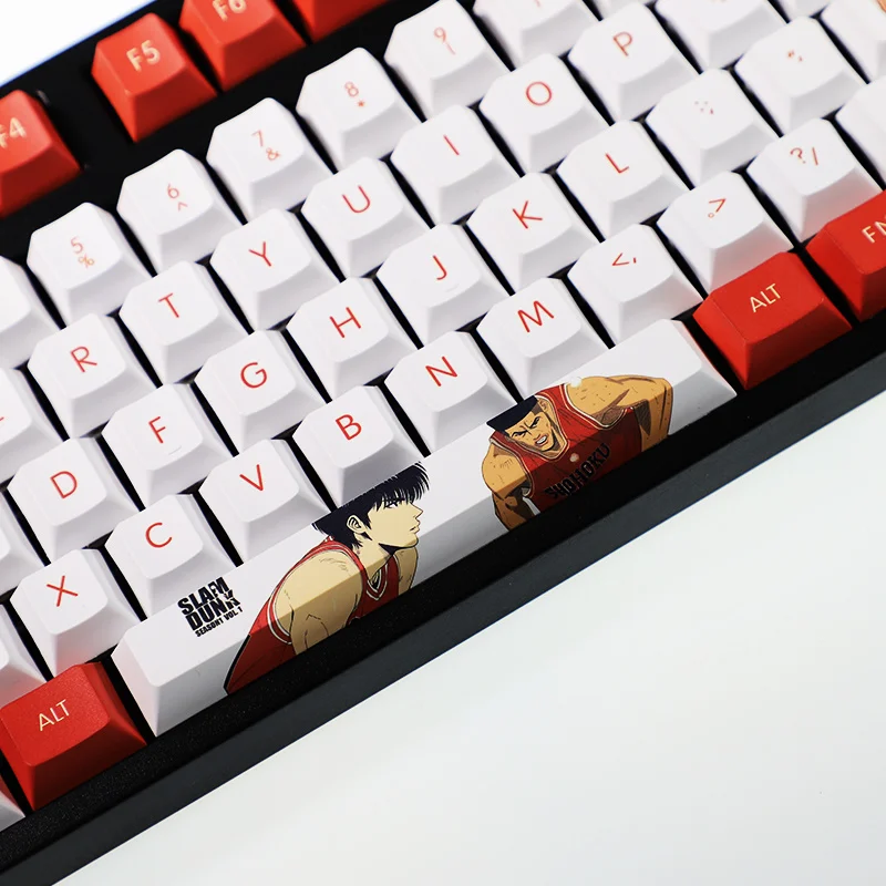 1 Set PBT Dye Sublimasi Keycaps Dua Dimensi Kartun Anime Klasik Basket Key Caps untuk SLAM DUNK Cherry Profile