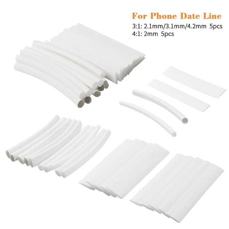 20pcs Heat Shrink Tubing Sleeve White 3/4:1 Wrap Wire For iPhone For iPad For Android For Samsung Data Line Heat shrink Tubes