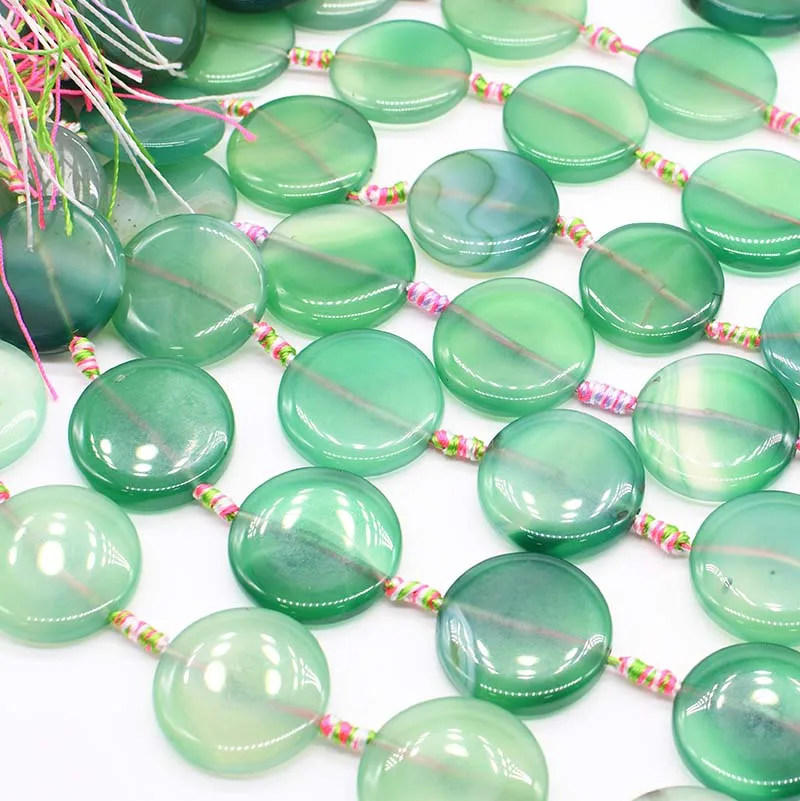 

2 strands/lot 30 mm Natural emerald glossy round agate Coin Stone Beads For DIY Necklace Jewelry Making Loose 15" Free Shipping