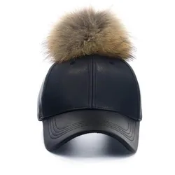 Doitbest Korean Autumn winter raccoon fur women Hip Hop Baseball Cap Noble Hairball Leather snapback Caps For Men Girls