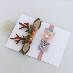 Newborn Christmas Small Deer Headband  Vintage Red Stretch Baby Tieback Photo Prop Newborn Headband Photography Props