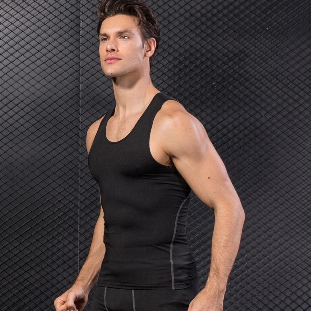 Canottiera da uomo a compressione da allenamento allenamento canottiere attillate palestra asciutta senza maniche Fitness camicia elastica grande