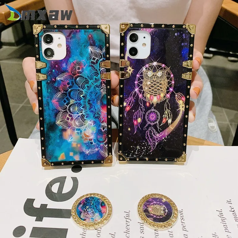 Luxury Phone Case For OPPO Reno 6 5 4 Pro 5Z 5 Lite 2Z 2F 2 Z F11 Pro F9 F7 Square Starry sky Wind chimes Ring buckle Cover