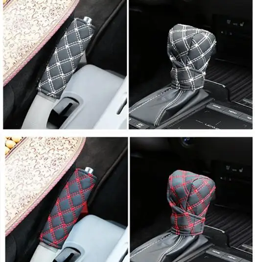 Car Red Wine Handbrake Grips Car Shift Knob Cover Leather PU Hand Brake Cover Styling Protective Handbrake Handle