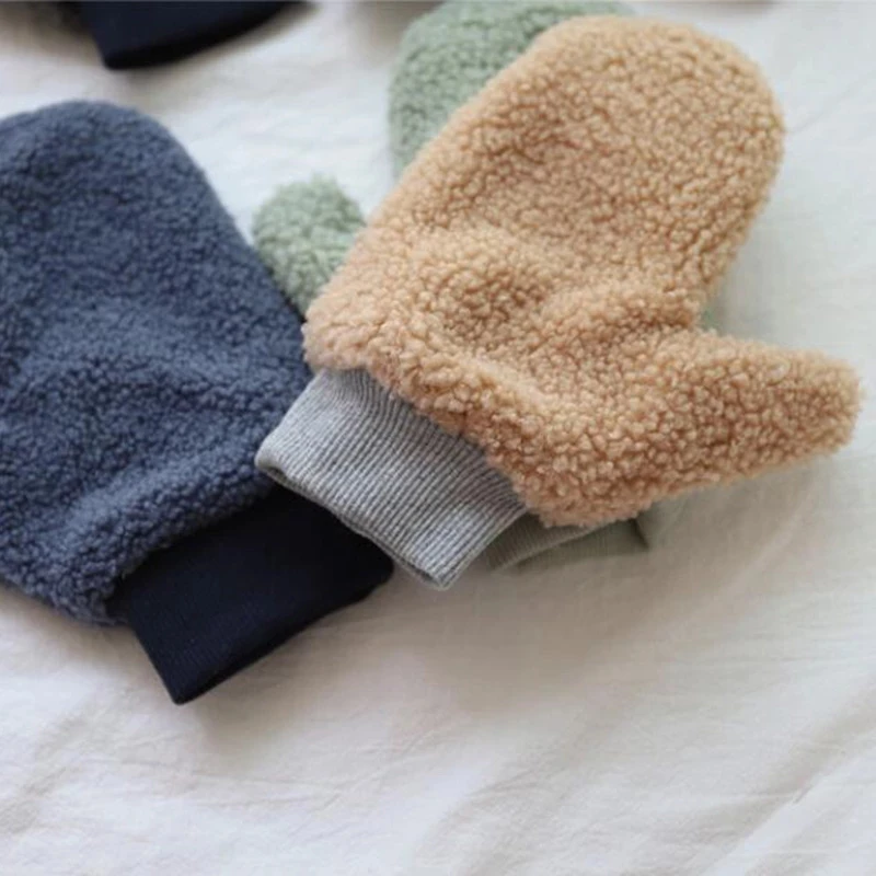 Gants de cyclisme chauds à col licou en laine d'agneau pour femme, mitaines coréennes à Double couche, en peluche épaisse et coupe-vent, H36