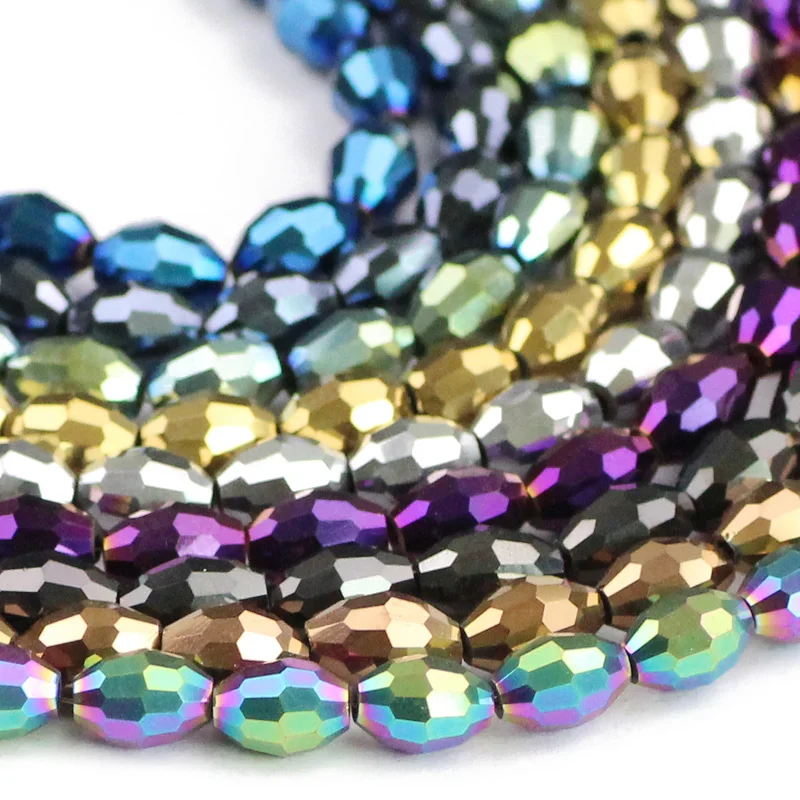 JHNBY Rice Grains Austrian Crystal Beads Oval Shape Plated Color 50pcs 6*8mm Loose Beads Jewelry Bracelet Accessories Making DIY