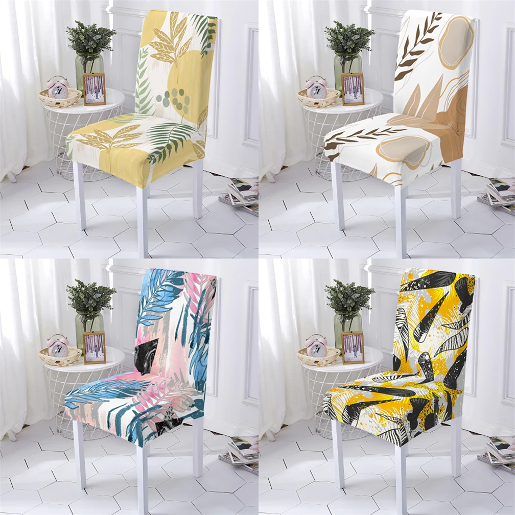 

Geometry Plant Style Seat Cover Chair Slipcover Removable Chair Cover Leaf Flowers Pattern Dining Chairs Covers Home Stuhlbezug