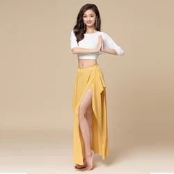 Women belly dance costume practice wear Top Half Sleeve Back Hollow Bandage Skirt Long Set Oriental Performance Elegant Outfit