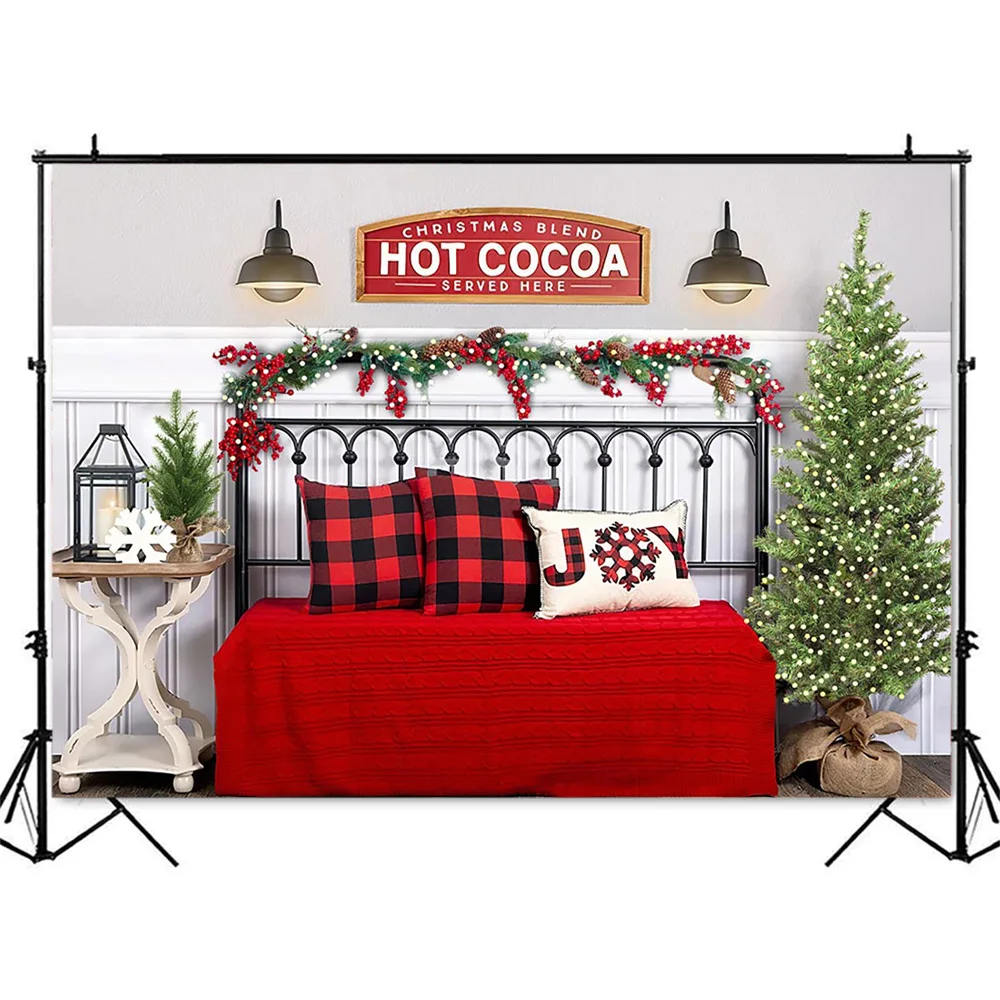 Christmas Blend Hot Cocoa Backdrop for Photography Joy Heardboard Christmas Tree Background for Photo Studio Kids Newborns