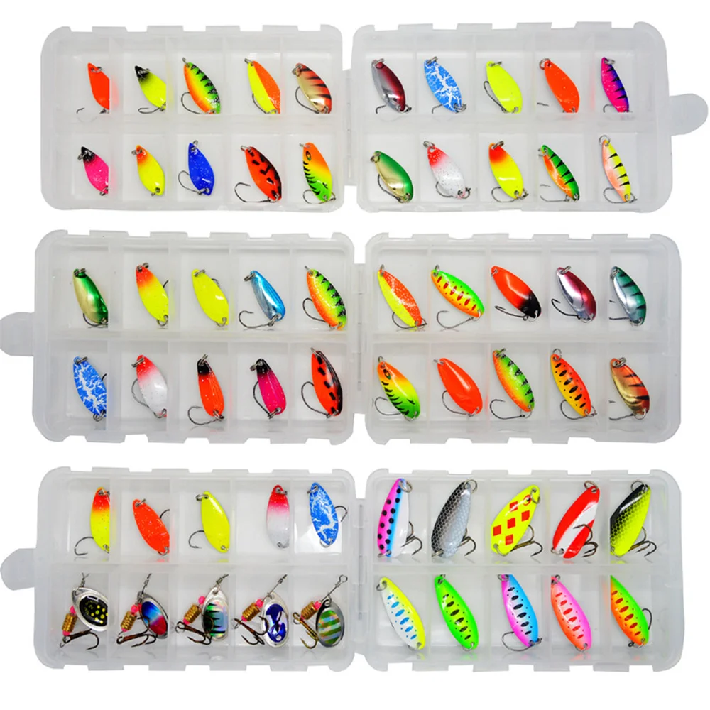 

20Pcs/Set Mixed Colors Fishing Lures Spoon Bait Set Metal Lure Kit Sequins Fishing Lures With Box Treble Hooks Fishing Tackle