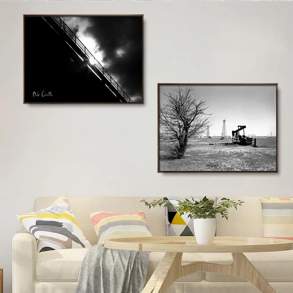 Wall Art Canvas Posters Prints Paintings Black White Wall Picture for Living RoomBlack and white Industrial Building