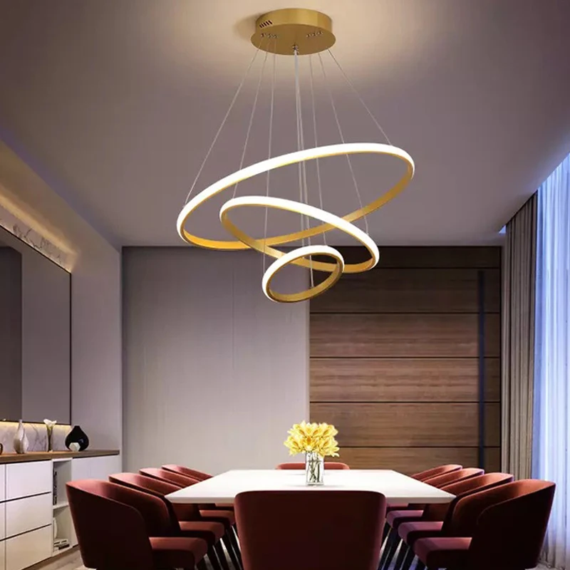 

Modern Pendant Lamp Led Rings Circle Ceiling Hanging Chandelier Black Loft Living Dining Room Kitchen Lndoor Lighting Fixture