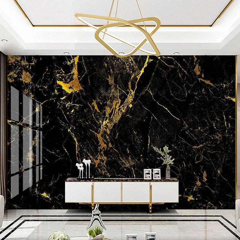 Custom Photo Wallpaper 3D Gold Foil Black Gold Marble Wall Paper Living Room TV Sofa Luxury Home Decor Papel De Parede Sala 3 D
